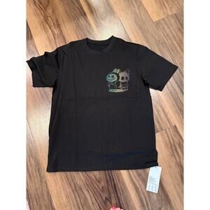 Labubu Inspired Graphic T-Shirt Black Holographic Cartoon Character Sleeve Tee